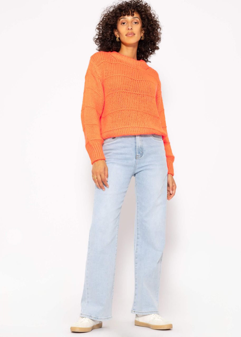 Oversized jumper with textured stripes - tangerine