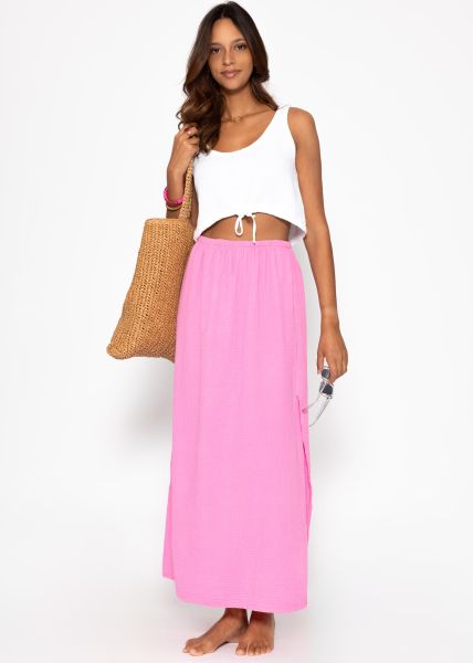 Maxi muslin skirt with slit - pink