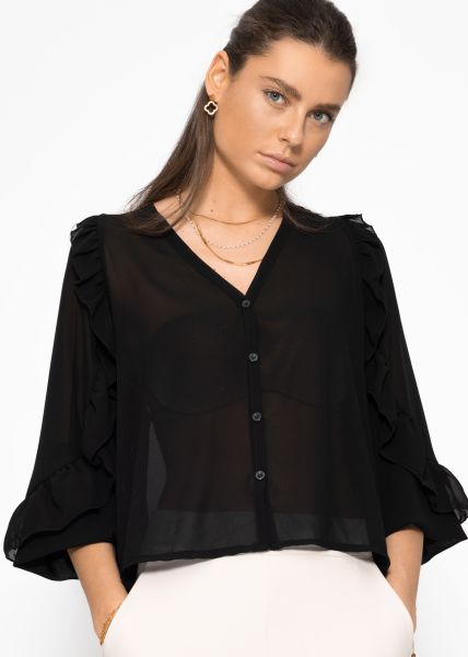 Chiffon blouse with flounces - black