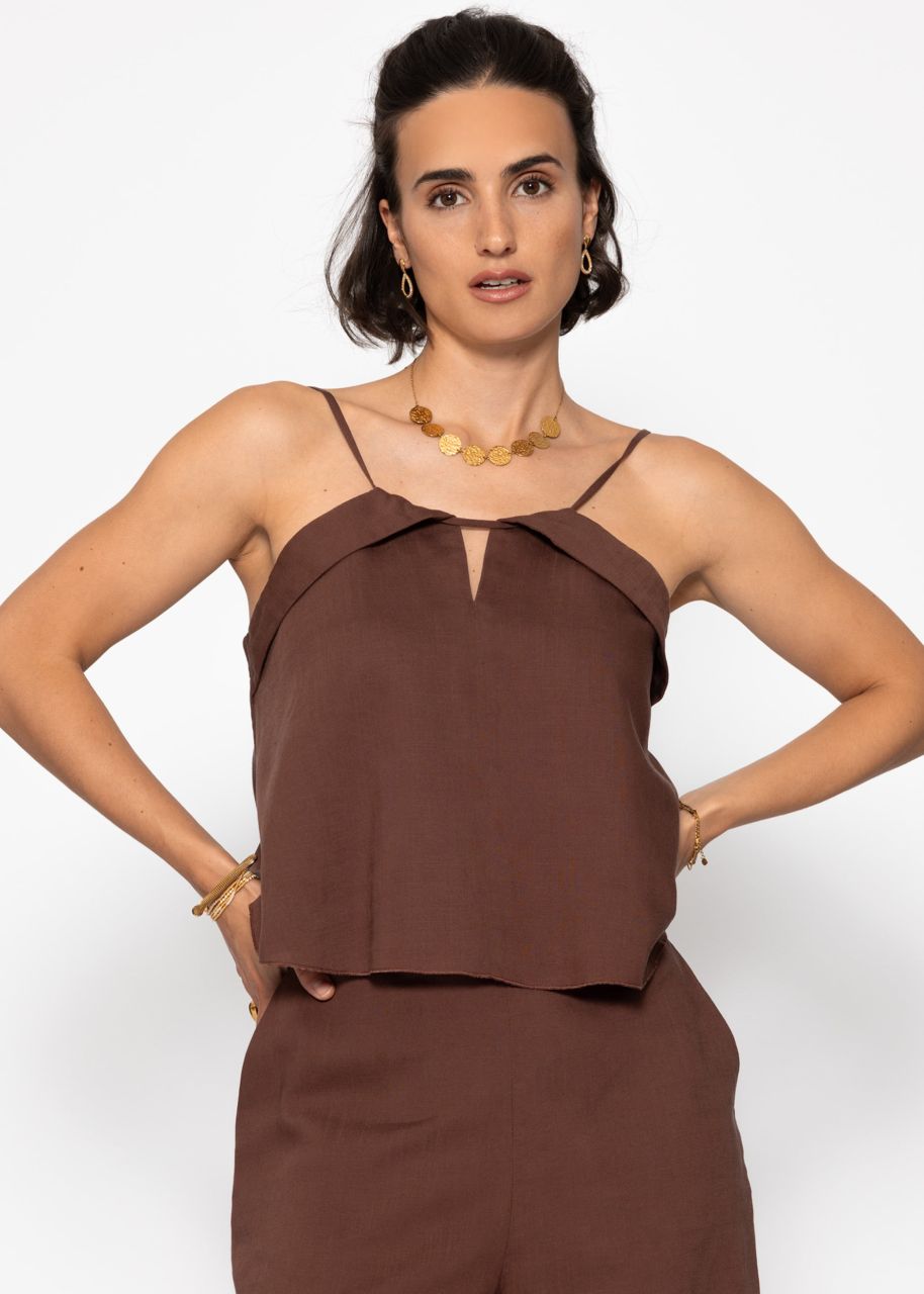 Linen top with spaghetti straps - brown