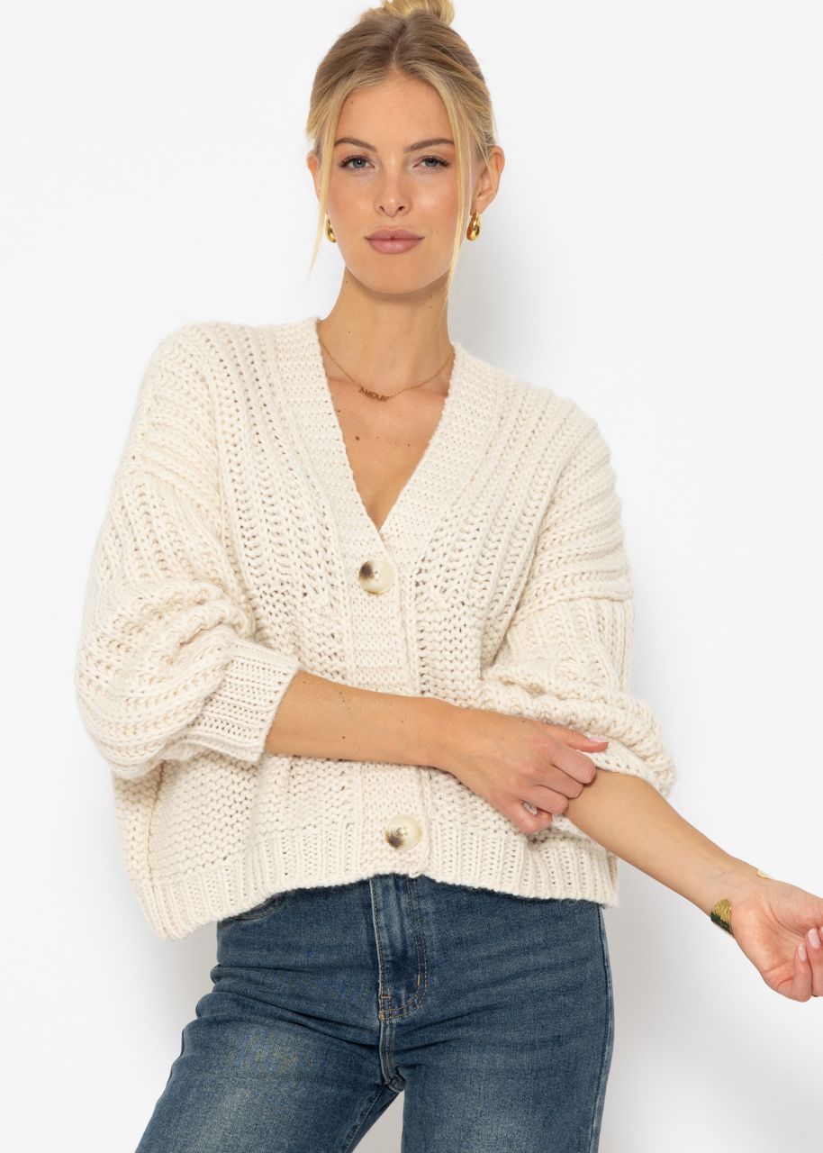 Jessica Haller Knitted cardigan with ribbed sleeves and button placket - beige