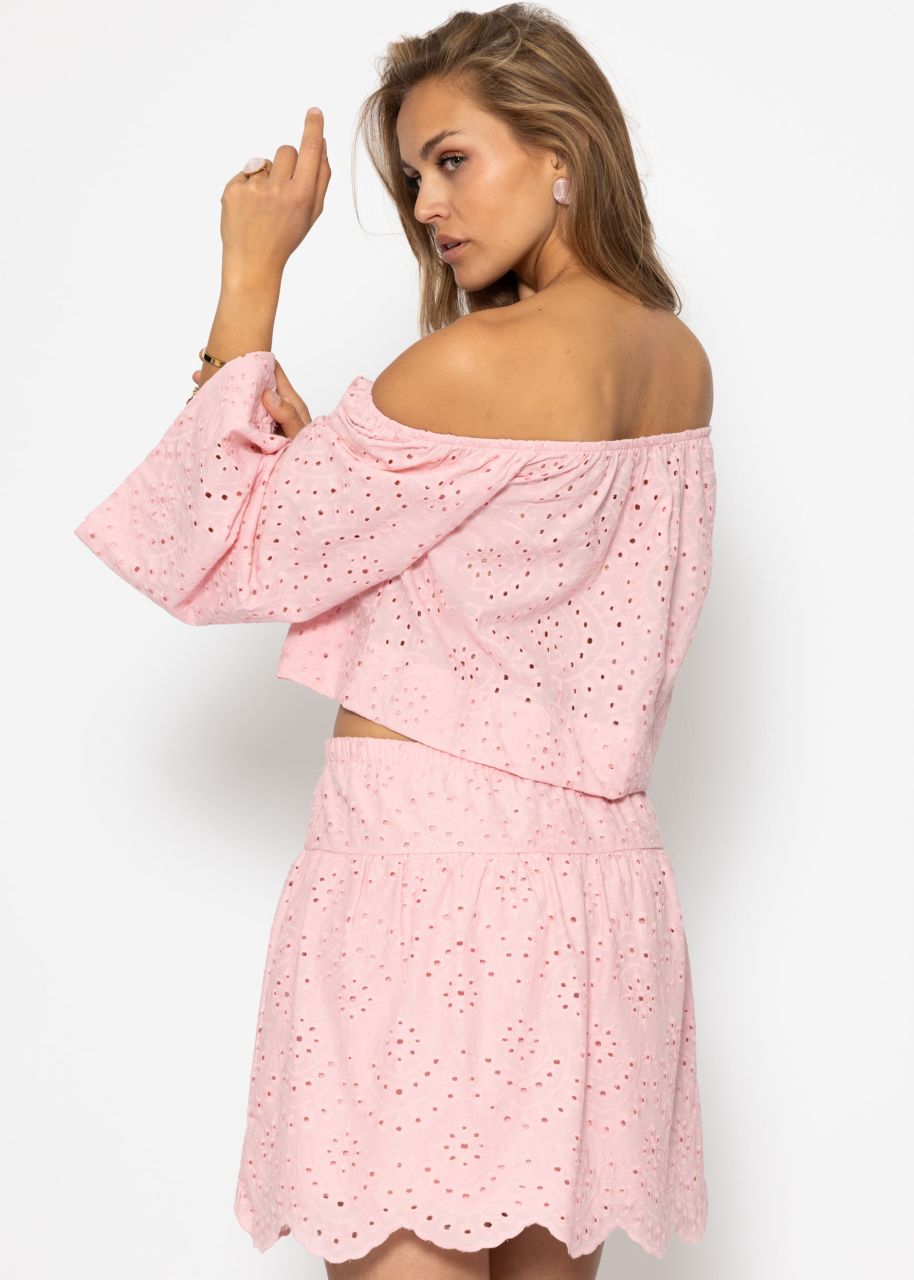 Skirt with eyelet embroidery - pink