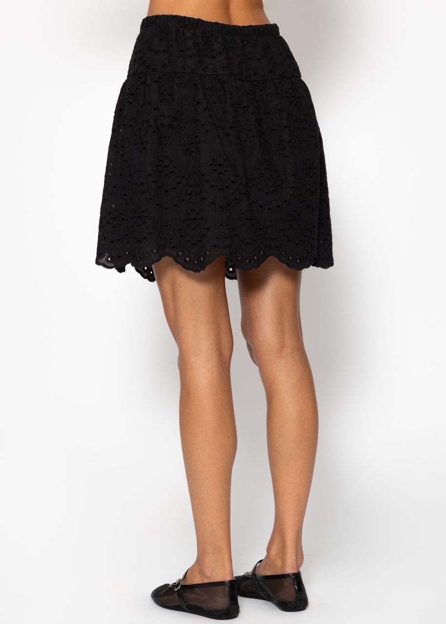 Skirt with eyelet embroidery - black