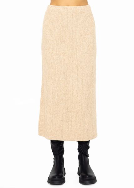 Ribbed skirt in midi length - beige