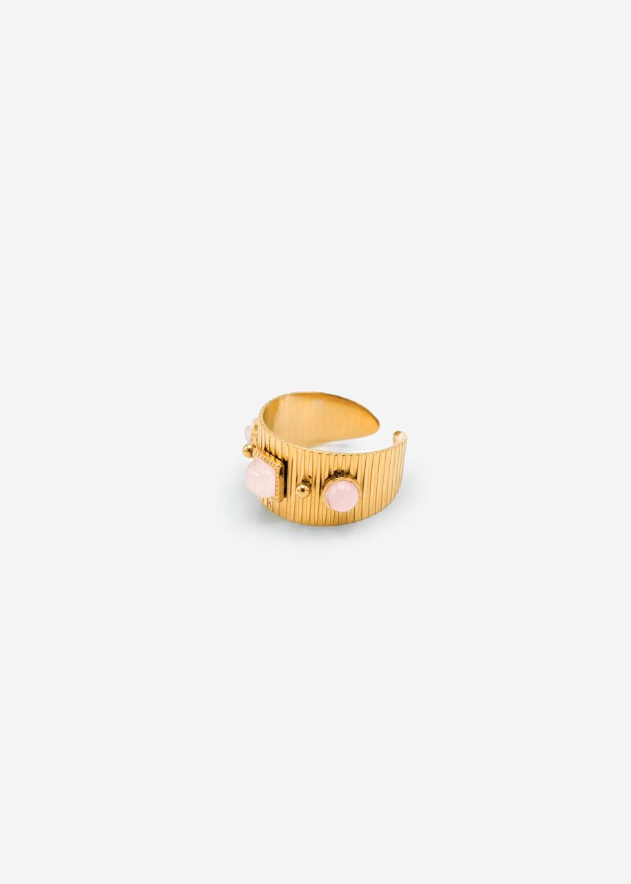 Wide ring with pink gemstones - gold