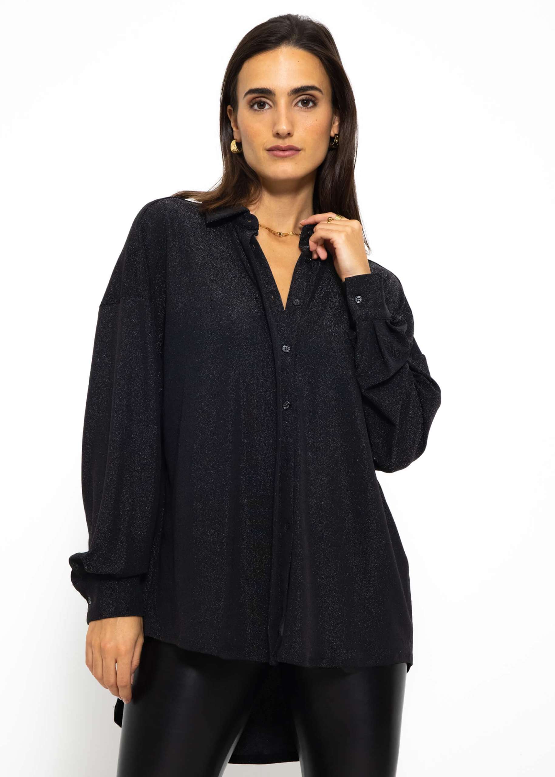 Oversize Lurex Blouse - black