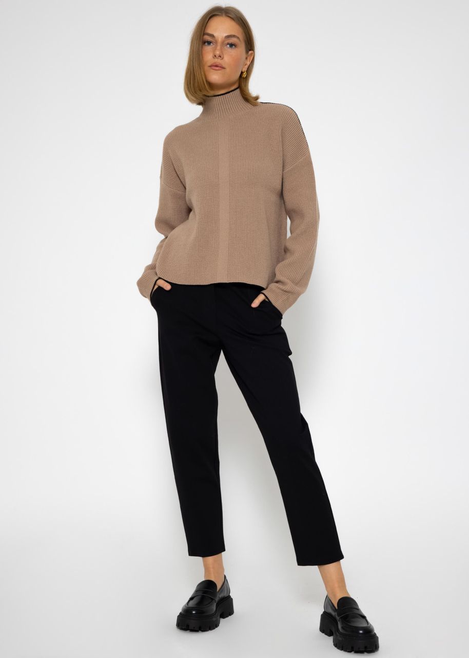 Knitted jumper with coloured accents - taupe-black