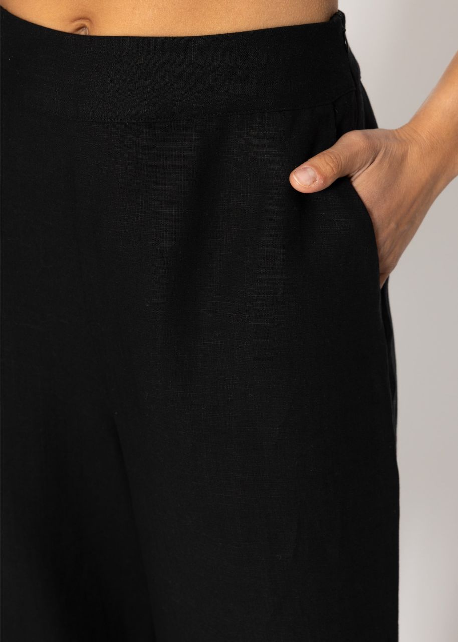 Linen straight leg trousers - black