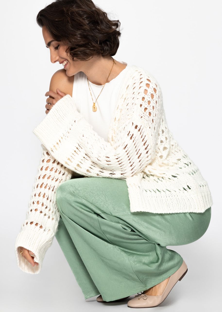 Casual cardigan with a lace knit pattern - off-white