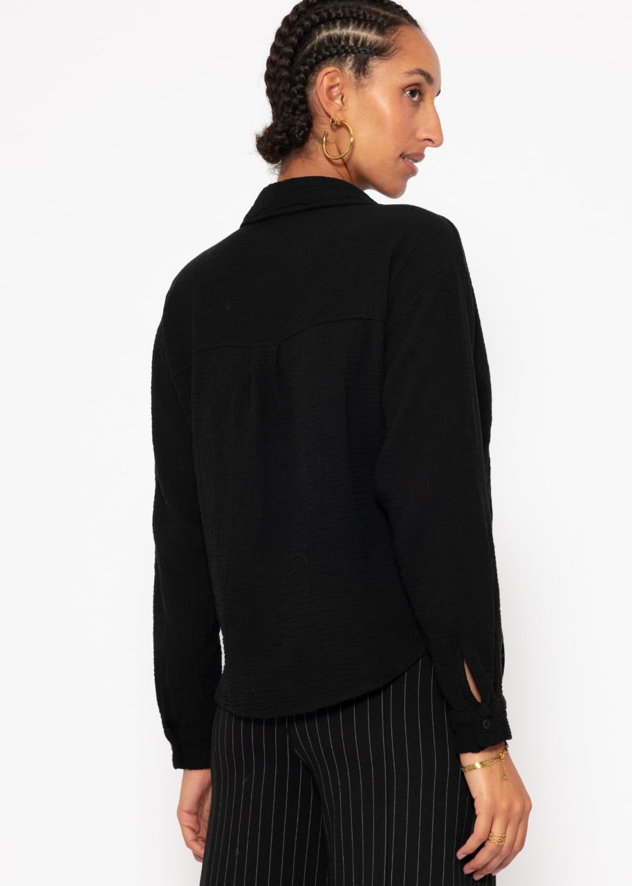 Muslin blouse with knot - black