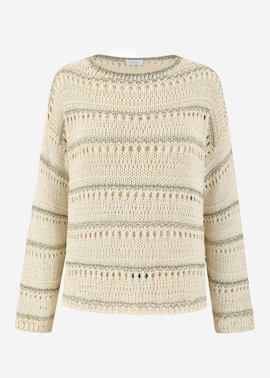 Jumper with ajour pattern - beige-khaki