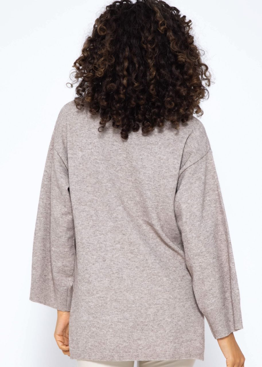 Oversized jumper with side slits - taupe