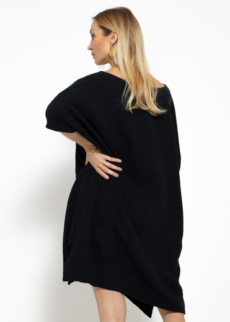 Muslin tunic with V-neck - black