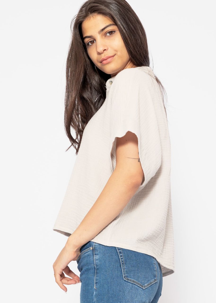 Muslin blouse with cropped short sleeves - light beige