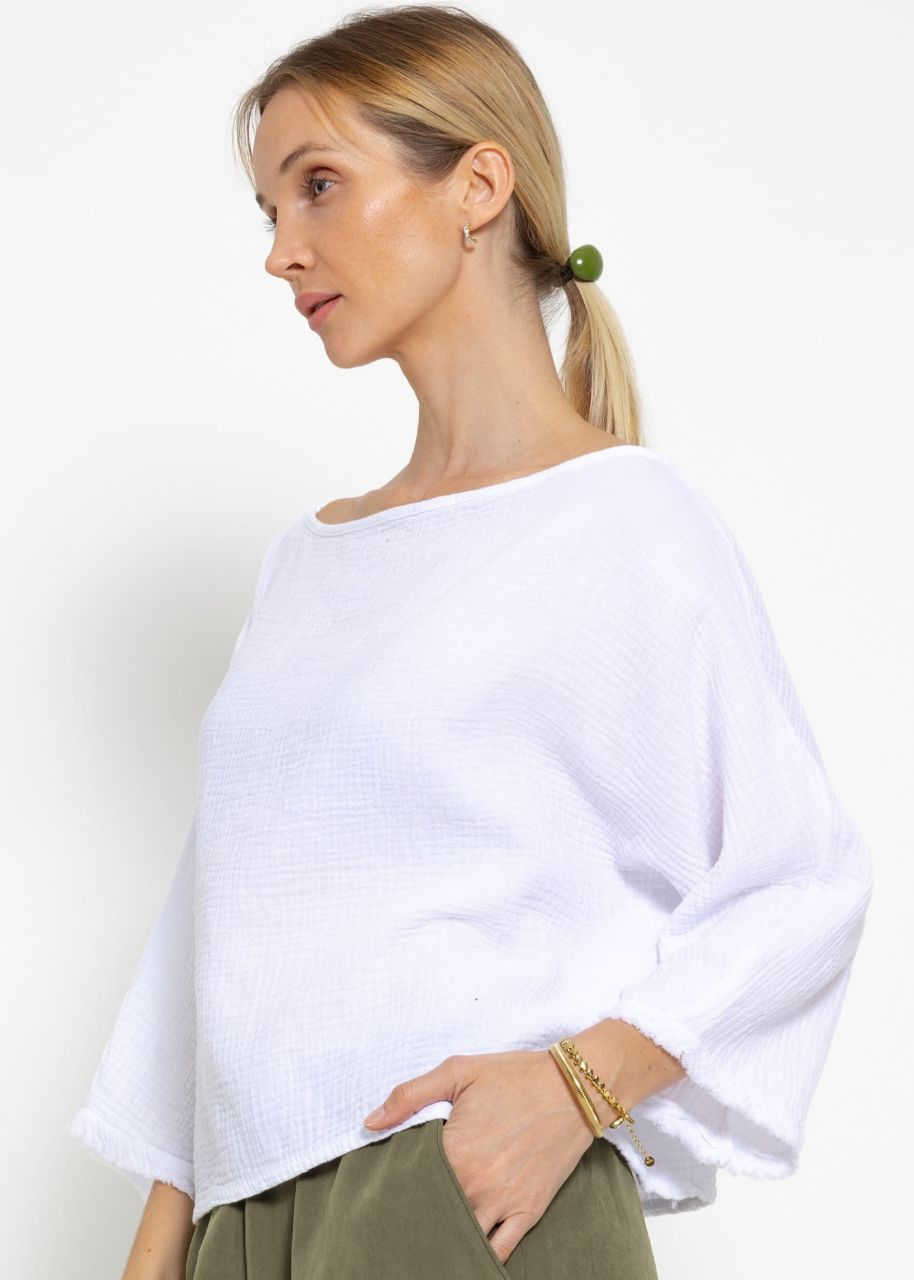 Muslin shirt with frayed cuffs - white