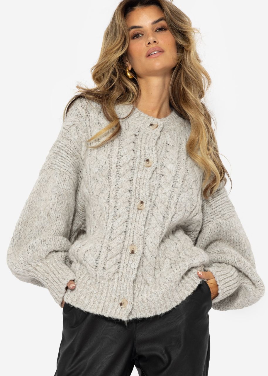 Super fluffy cardigan with cable knit pattern - light grey