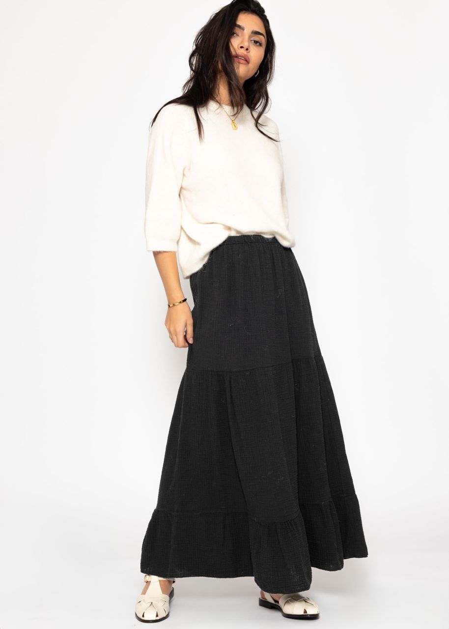 Muslin maxi skirt with flounces - black