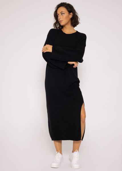 Maxi knit dress with slit, black