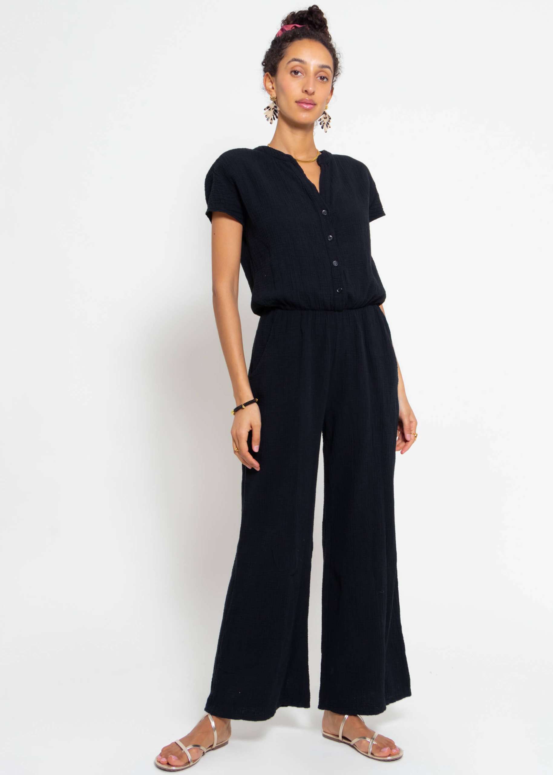 Casual muslin jumpsuit - black