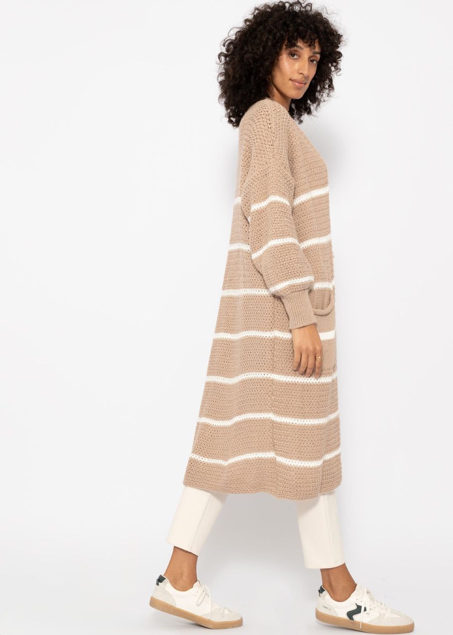 Long cardigan with stripes - beige-offwhite