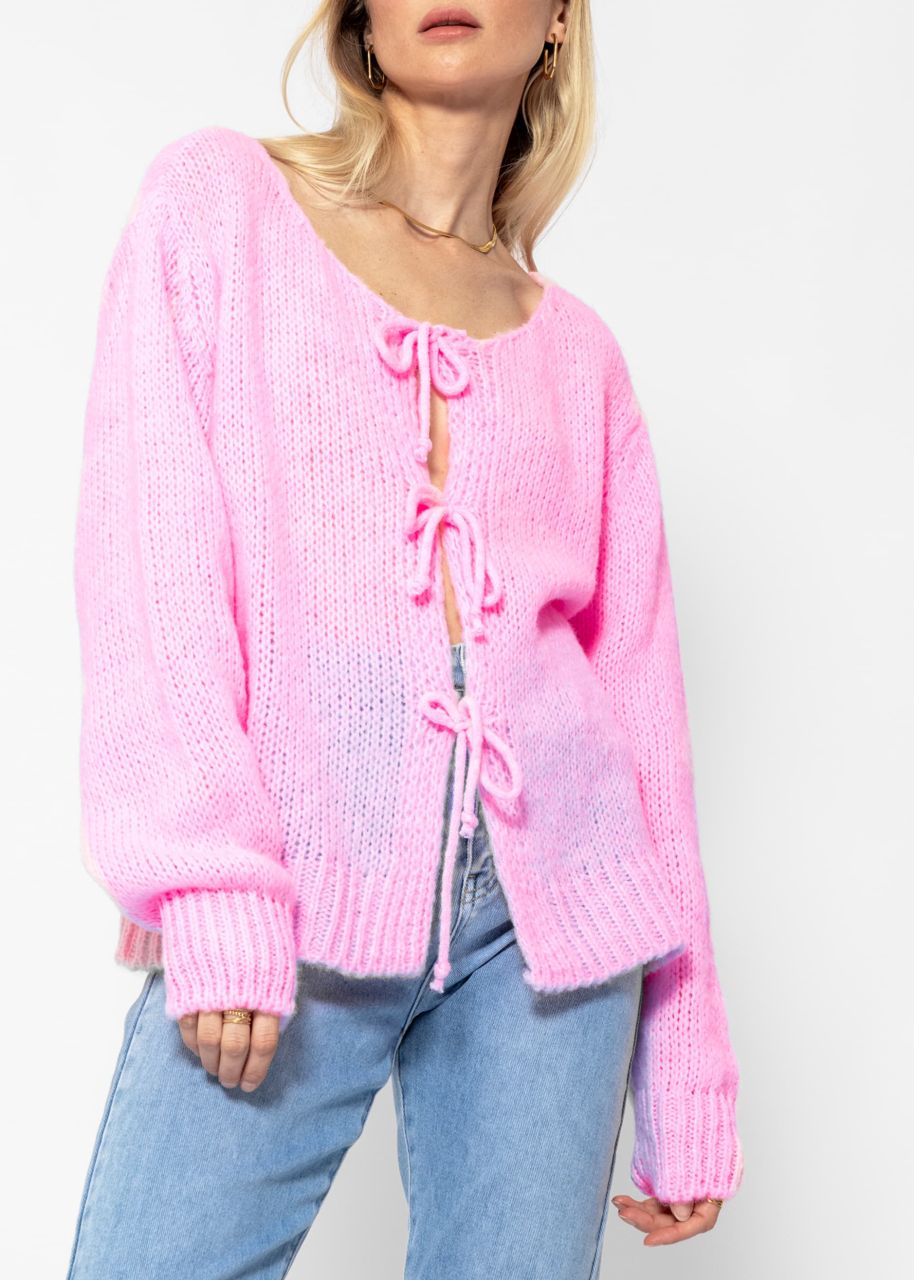 Cardigan with bow fastening - baby pink