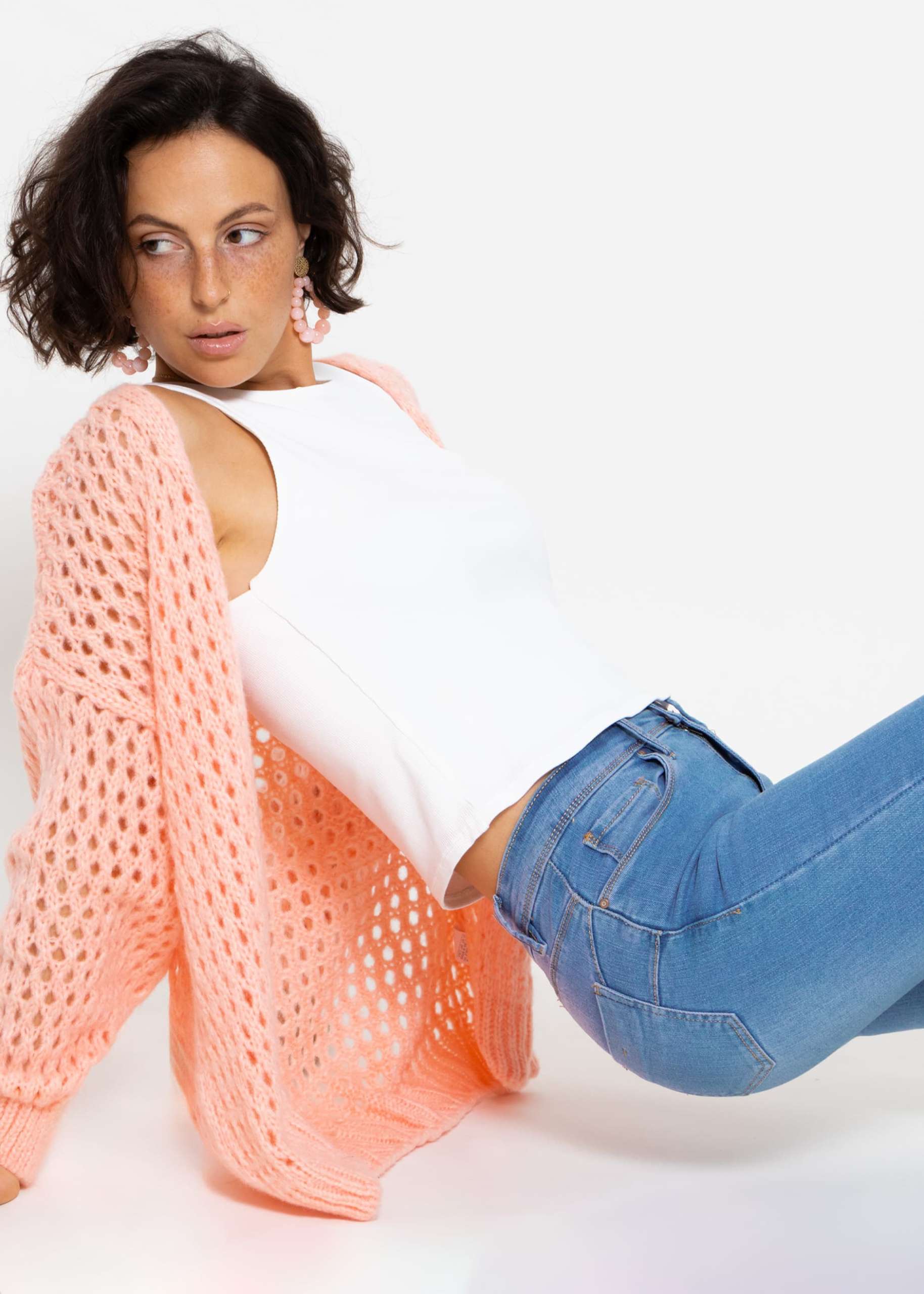 Cardigan in lace knit - peach