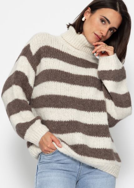 Striped oversize turtleneck sweater - offwhite