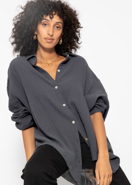 Muslin blouse oversize, short, dark gray