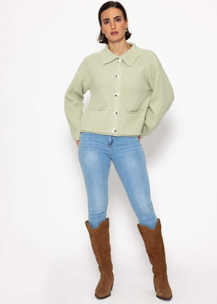 Cardigan with collar - green