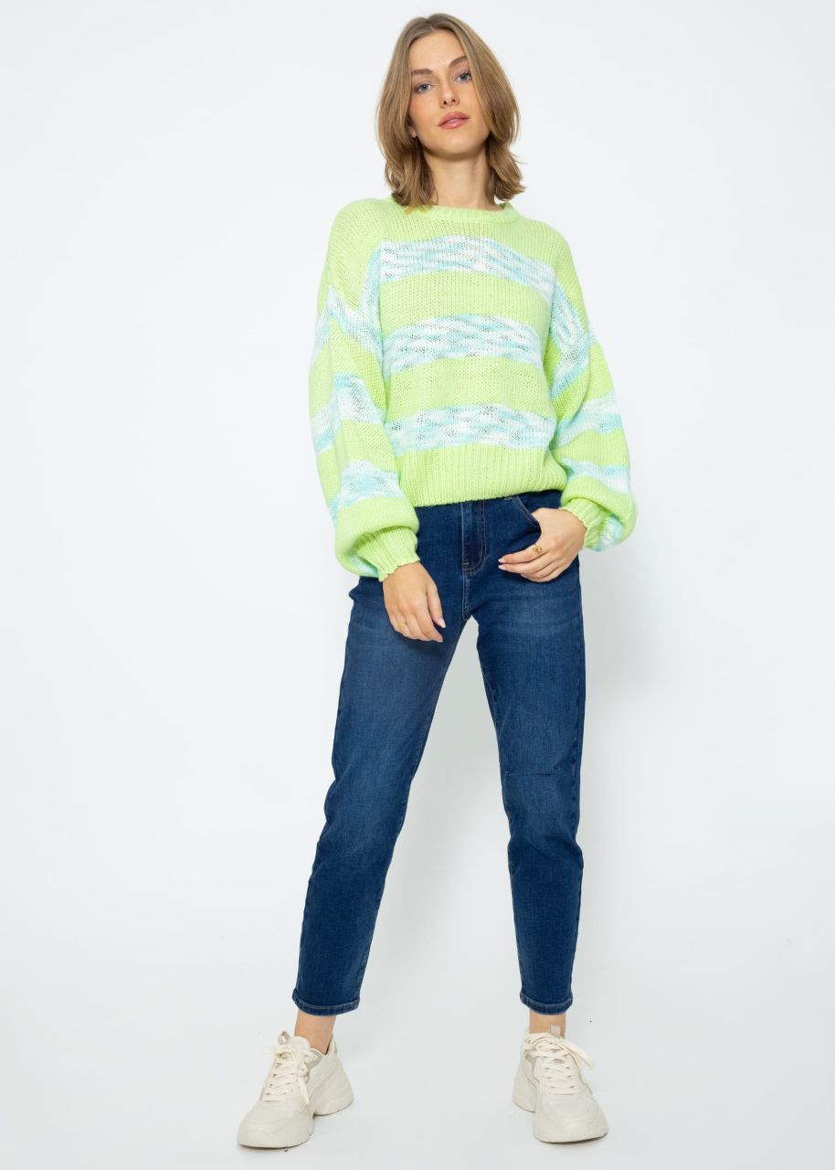 Sweater with multicolor stripes - light green-light blue