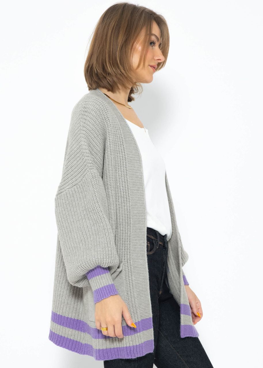 Soft knit cardigan with pockets - grey-purple