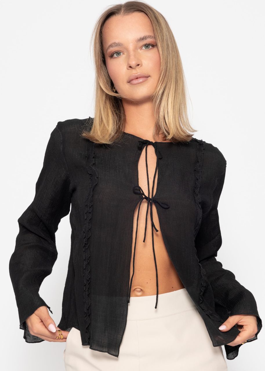 Blouse with tie ribbons - black