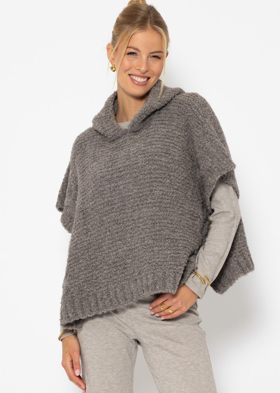 Jessica Haller Poncho with hoodie and cable knit detail - taupe