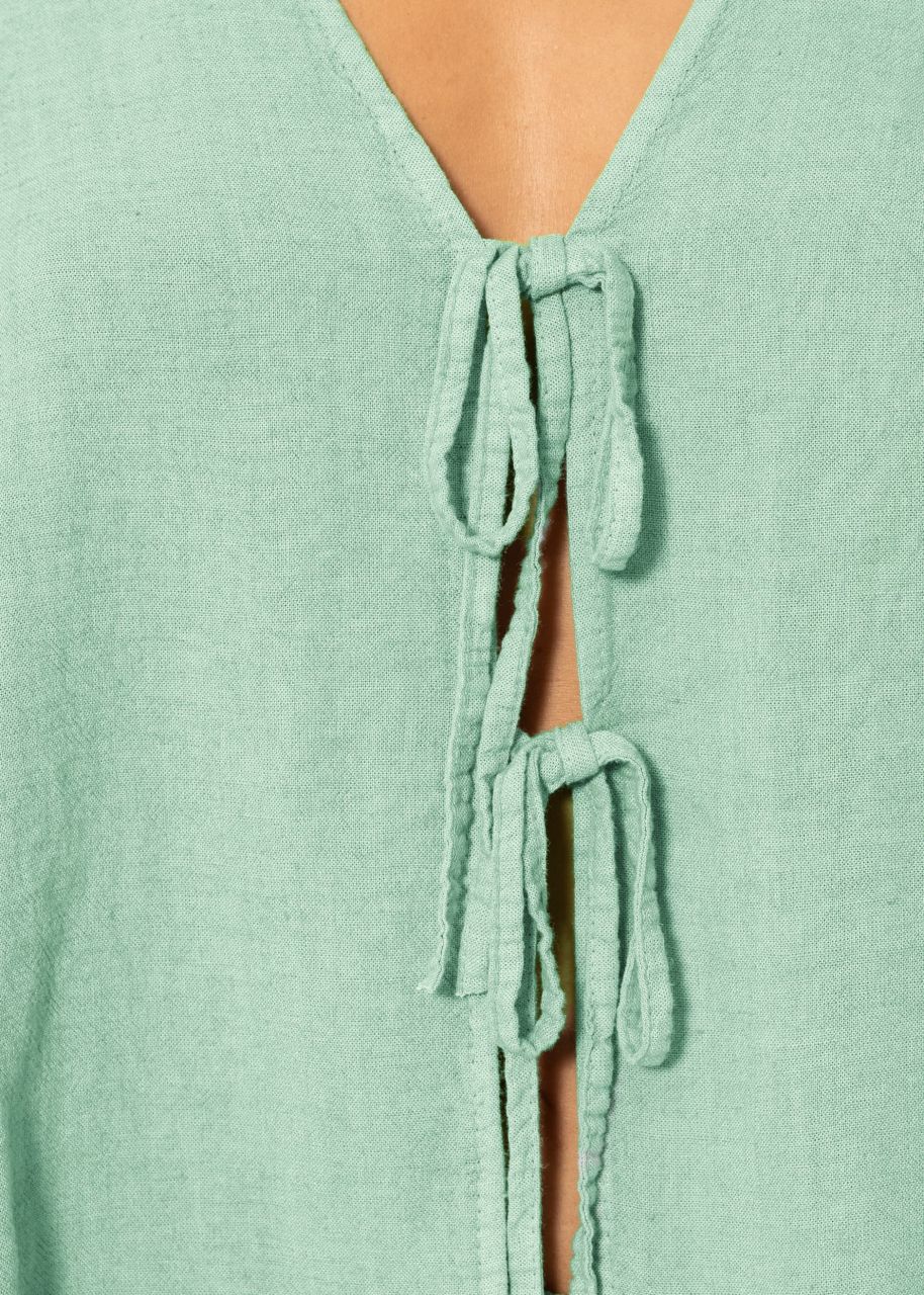 Linen blouse jacket with tie ribbons - sage green