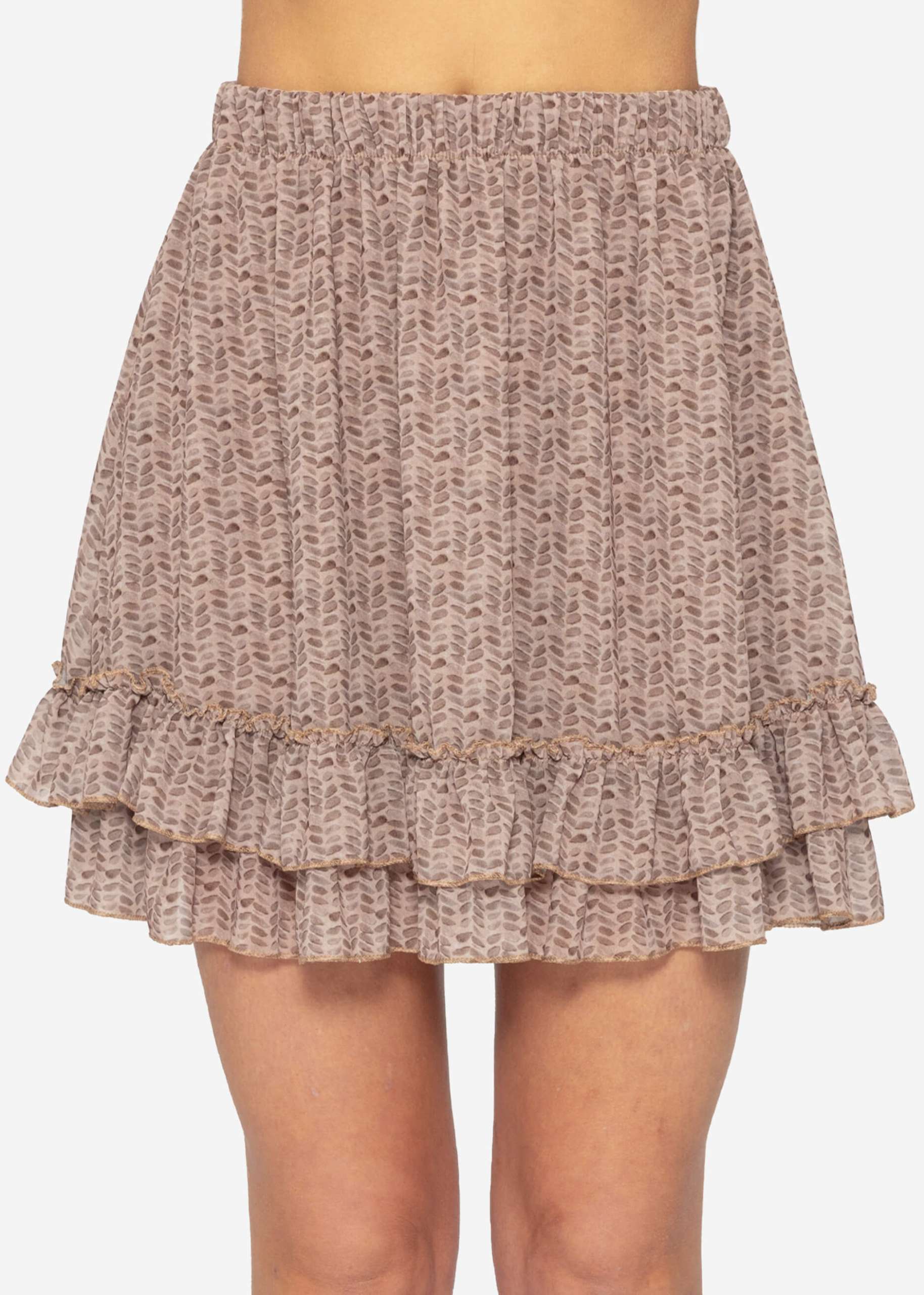 Flouncy skirt with ruffles and print - mocha