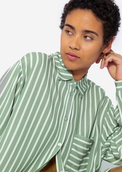 Striped viscose blouse shirt - sage green