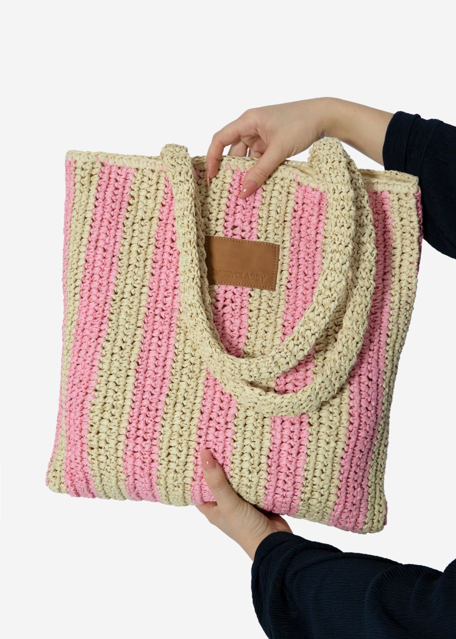 Striped raffia shopper - pink