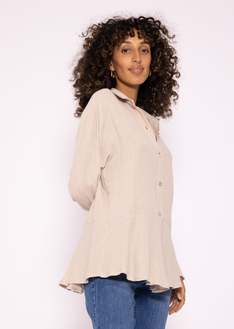 Muslin blouse with flounce, beige