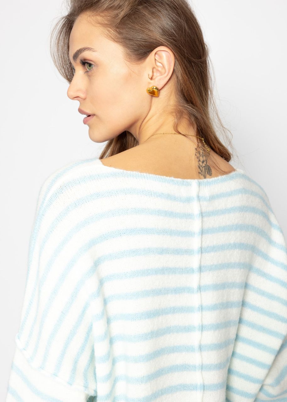 Striped oversized sweater with back seam - light blue-offwhite