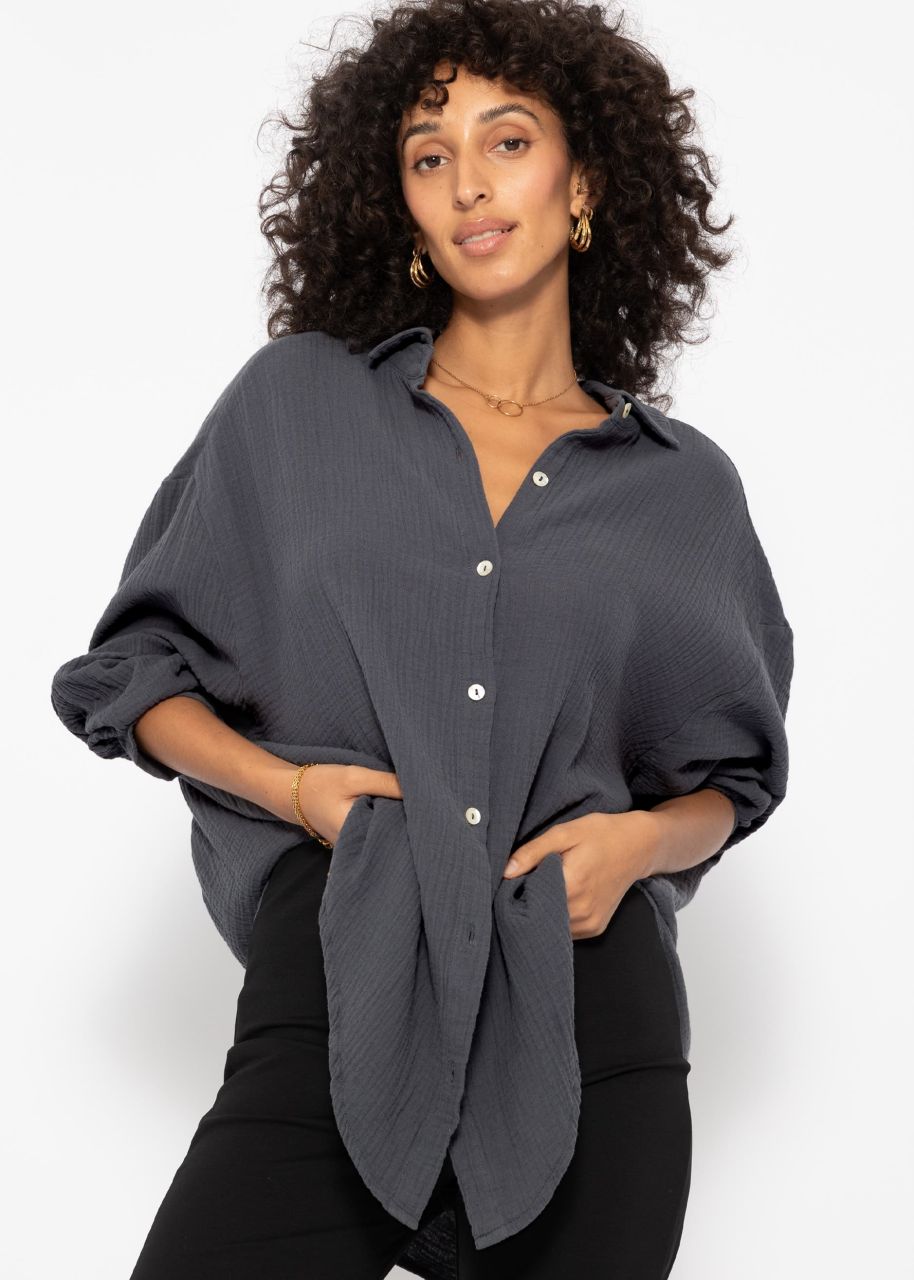 Muslin blouse oversize, short, dark gray