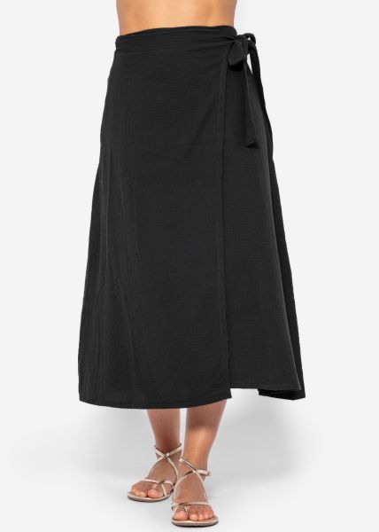 Long muslin wrap skirt - black