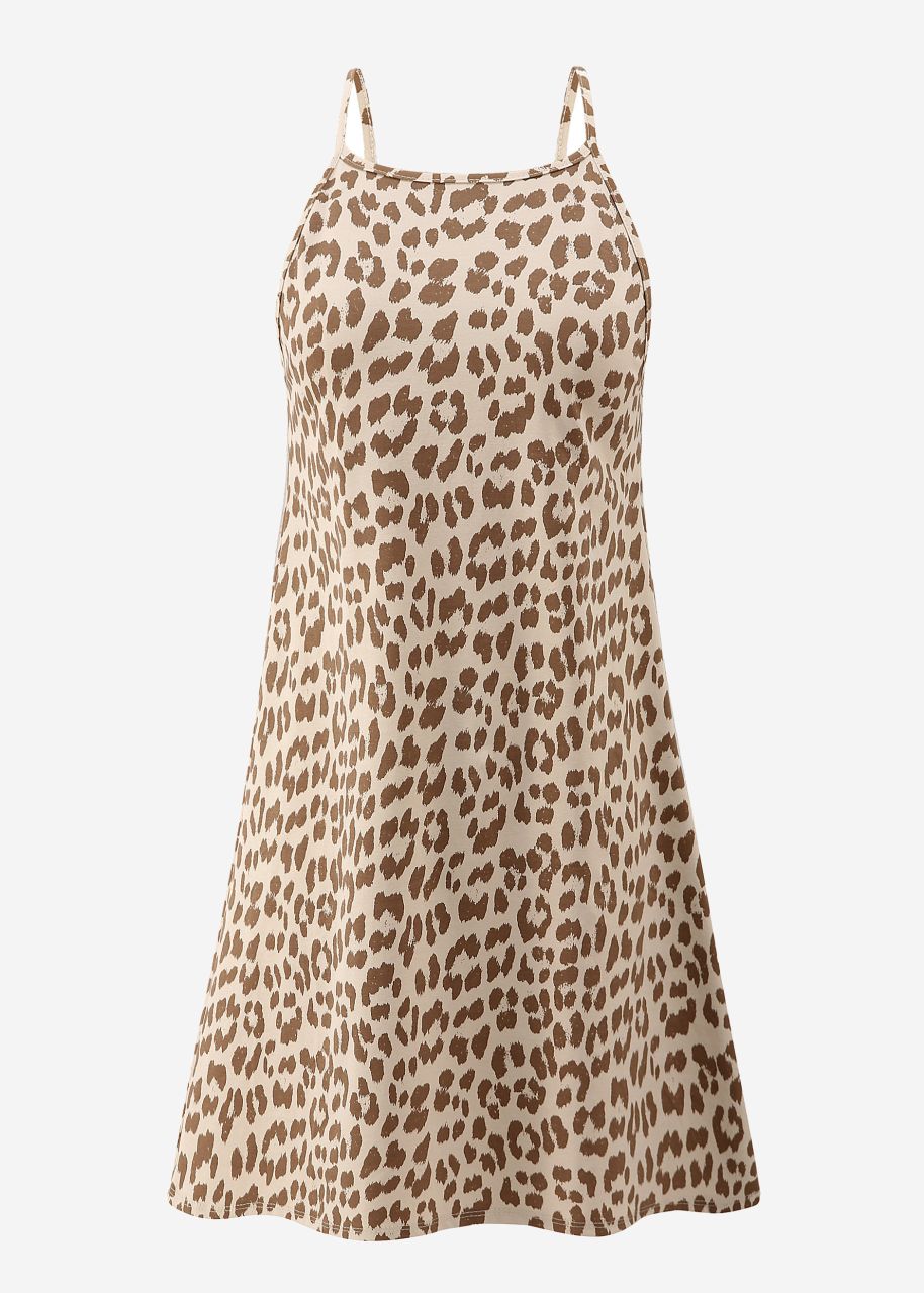 Jersey dress with leo print - beige