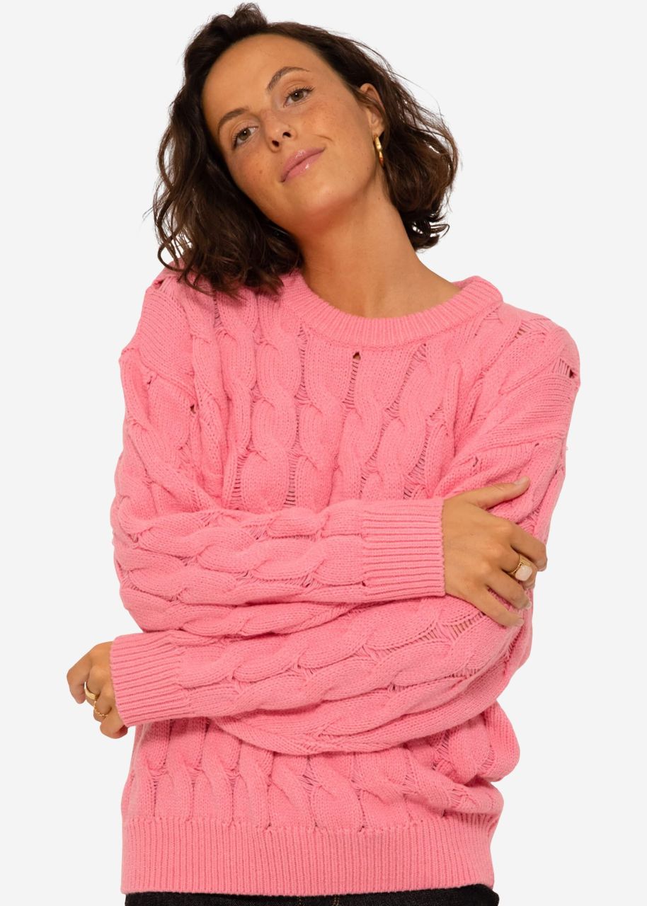 Knitted jumper with cable stitch - pink