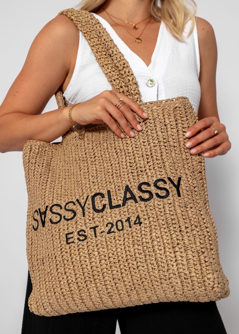 Shopper made of raffia with logo - beige