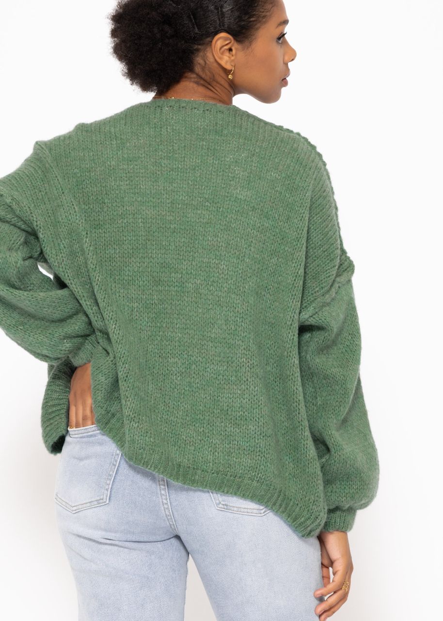 Casual cardigan with outer seams - sage green