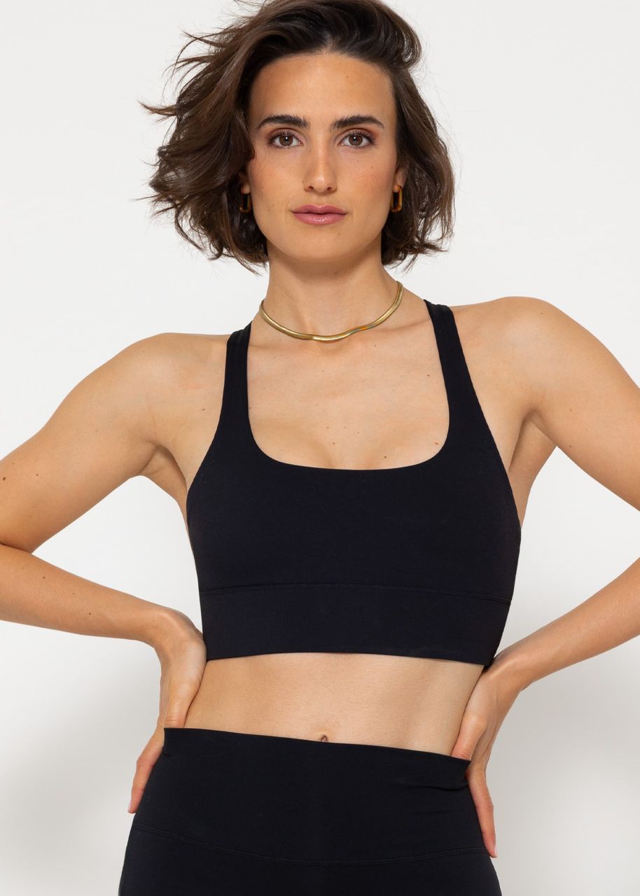 Crop sports bra with cross back - black