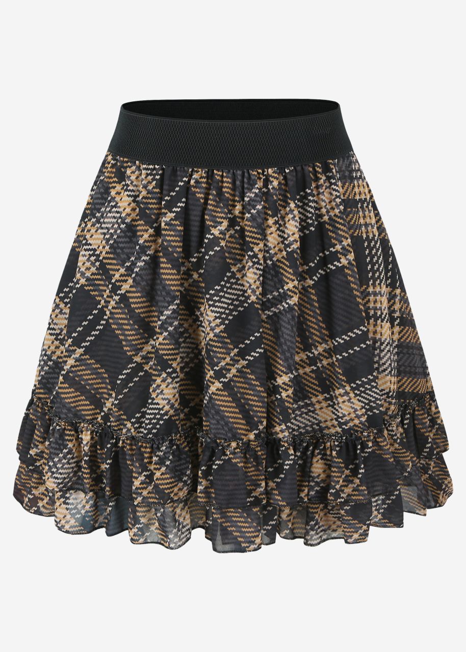 Flouncy skirt with ruffles in a check print - brown