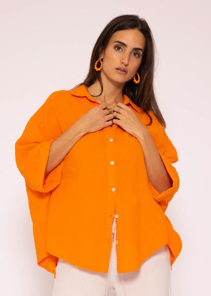 Muslin blouse oversize short sleeve, short, orange