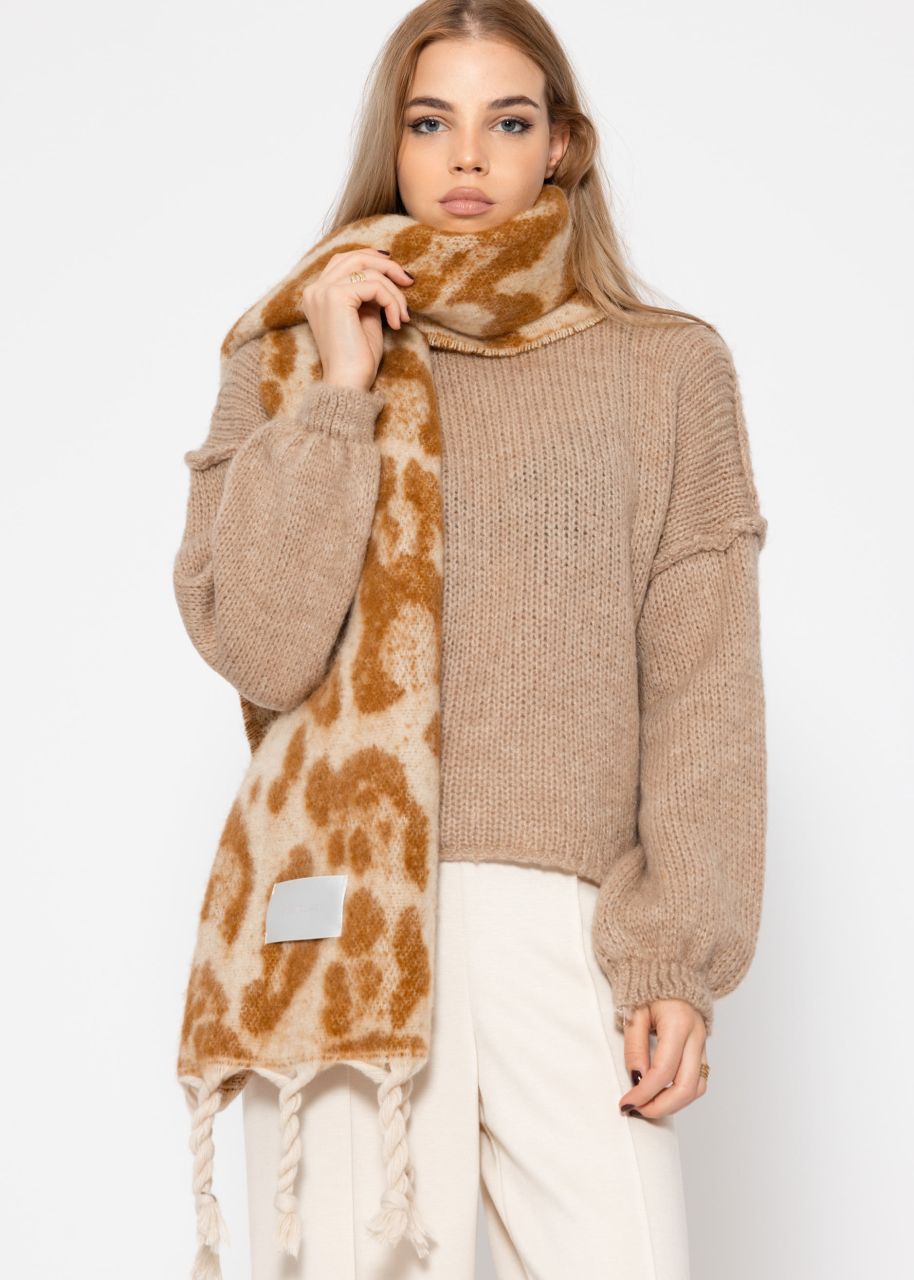 Scarf with leo print - camel