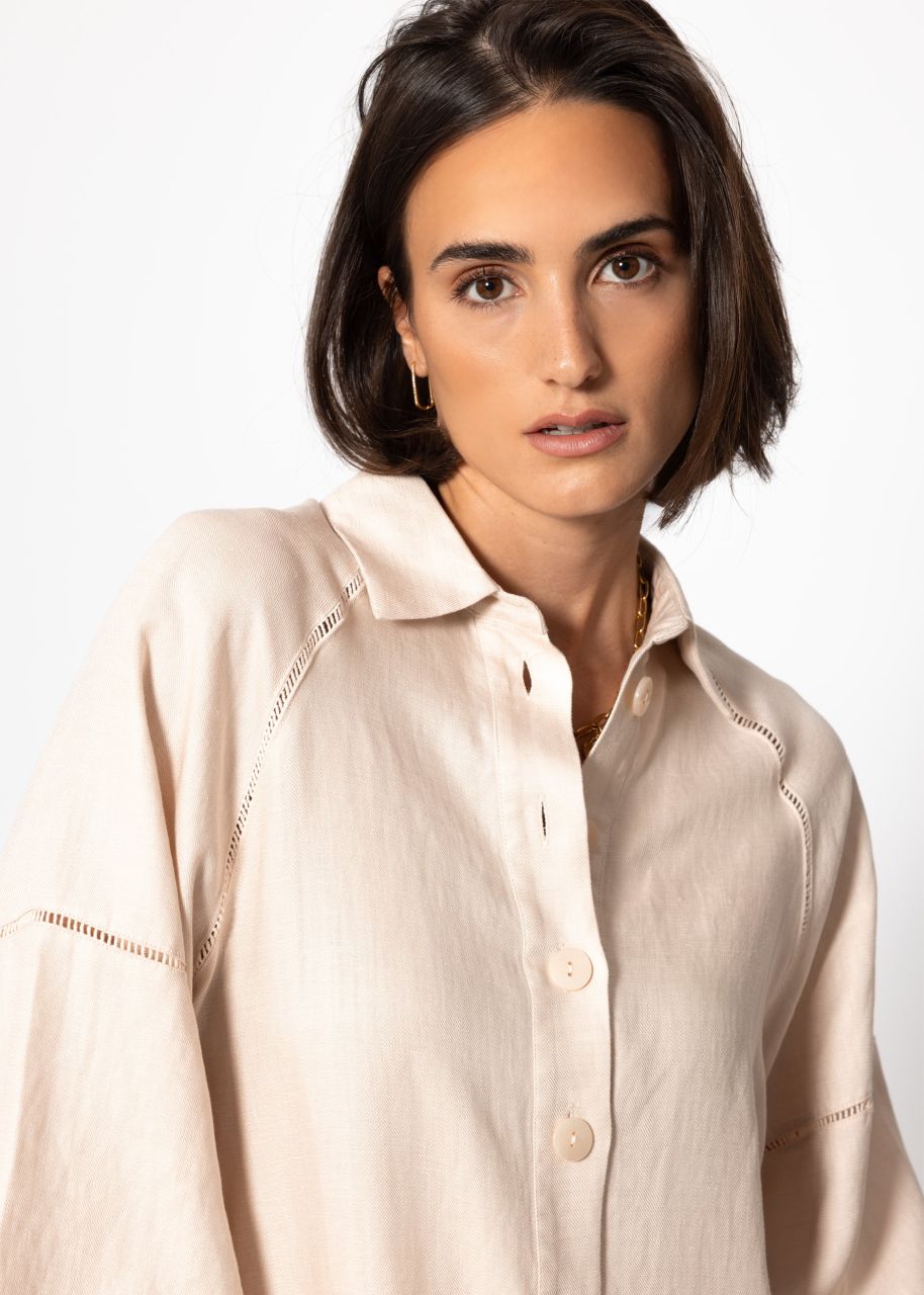Linen dress with button placket - cream